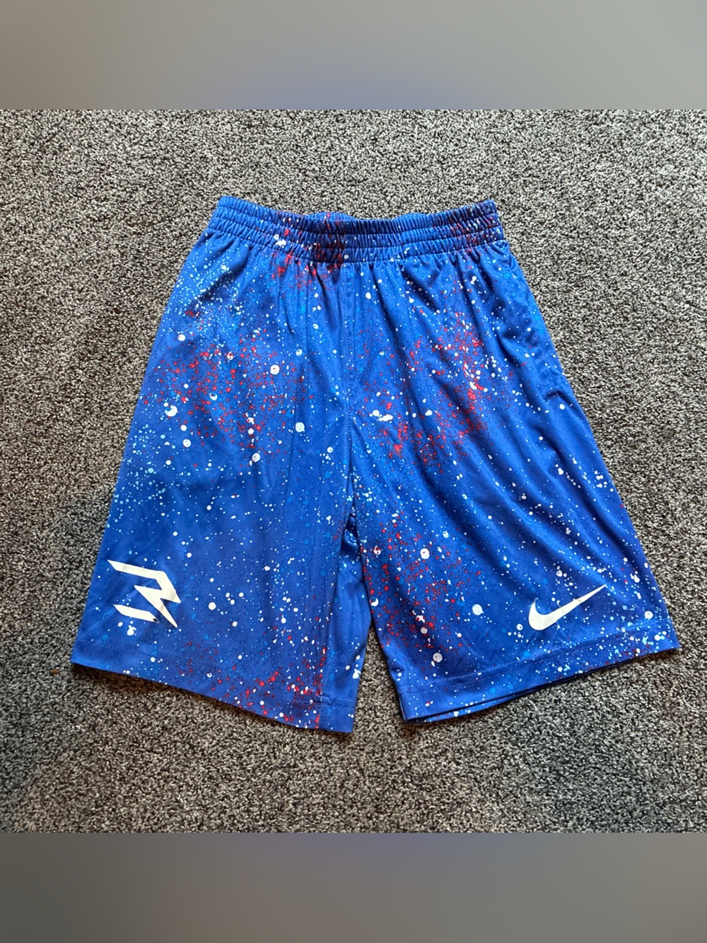 Nike Boy’s Blue Paint Splatter Print Athletic Shorts, Size M (10-12 years)